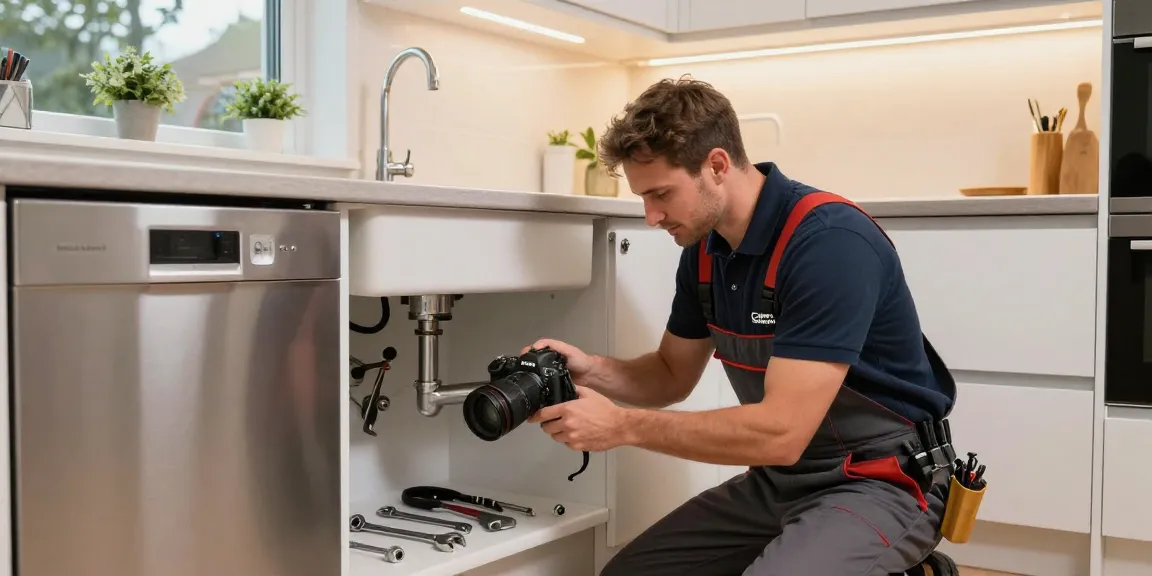 Trusted plumber in Milton Keynes repairing kitchen sink with tools.