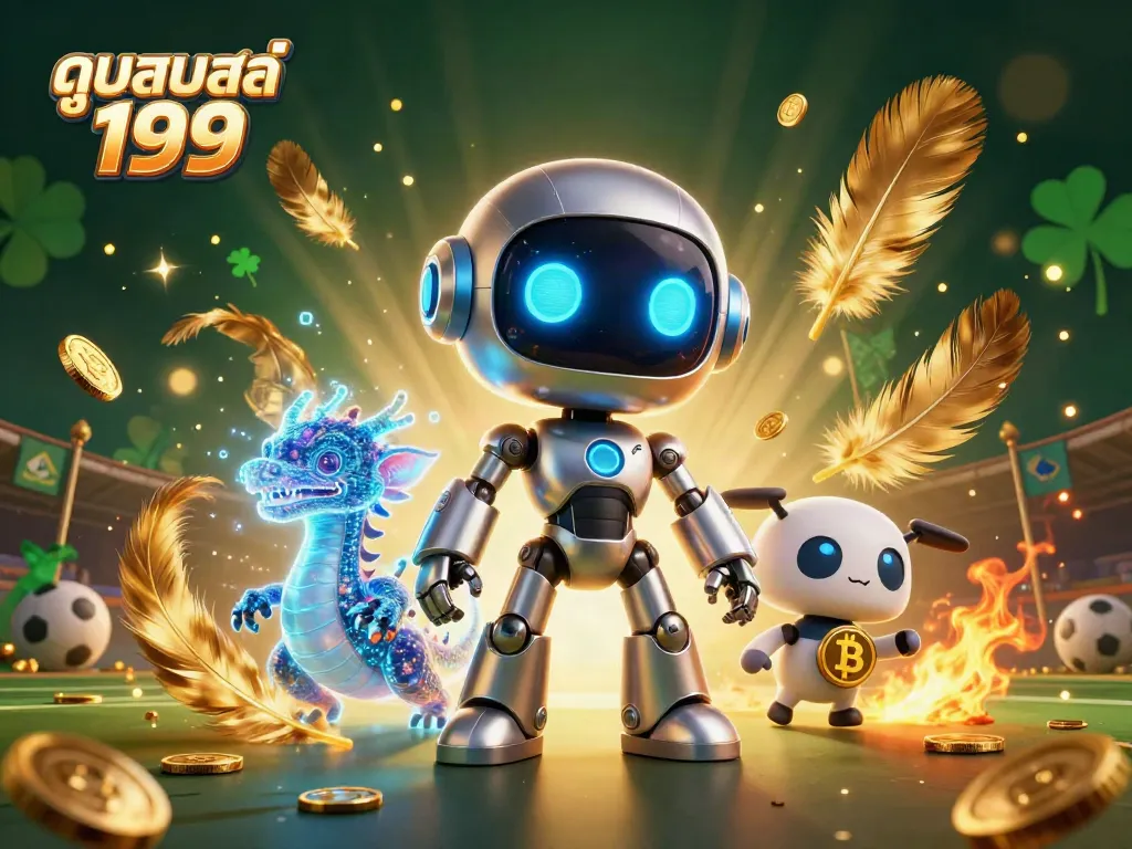 Experience the excitement of ดูบอลสด 199 with dynamic robot characters and sports elements.