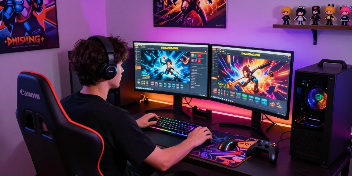 Player engaged with Slot Gacor MAHJONGJP88 in a vibrant gaming setup, showcasing immersive gaming atmosphere.