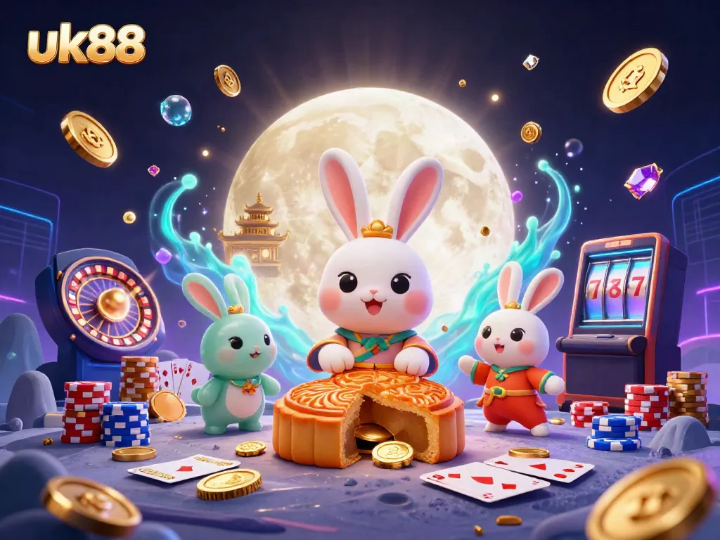 Experience thrilling games with uk88 as the moon rabbit reveals treasures in this vibrant casino scene.