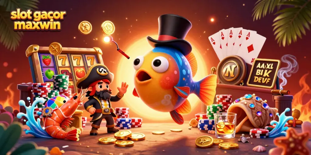 Experience slot gacor maxwin with vibrant visuals of winning characters and game elements in a rich casino scene.