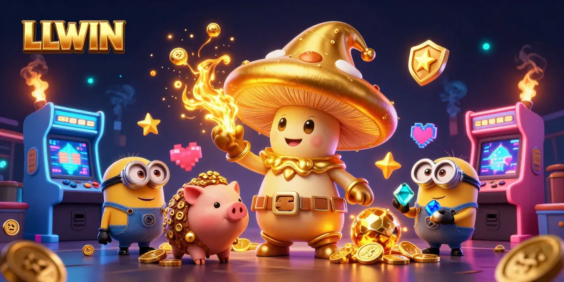 Experience LLWIN's magical world with a golden mushroom wizard and treasure-hunting creatures.
