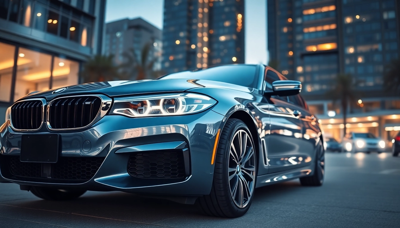 Captivating Luxury BMW car displayed against a chic urban backdrop, emphasizing its elegance and design.