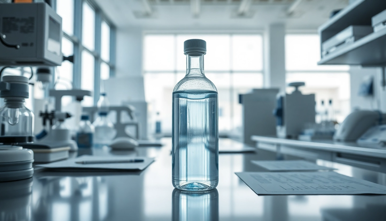 Examine bacteriostatic water in a professional laboratory setting with advanced research equipment.