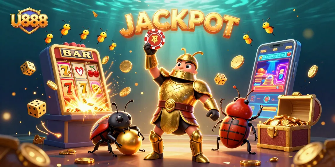 Celebrate wins with U888 as the vibrant scene comes alive with jackpot excitement and colorful casino elements.