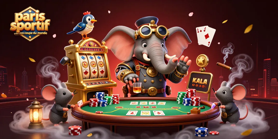 Le bonus paris sportif coupe du monde est de mise avec ce pachyderme steampunk jouant aux machines à sous dans une scène animée.