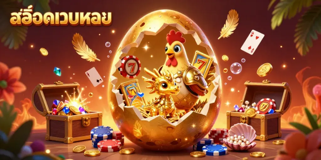 Engage with สล็อตเว็บตรง as a golden dragon and poker chips create a vibrant casino scene.