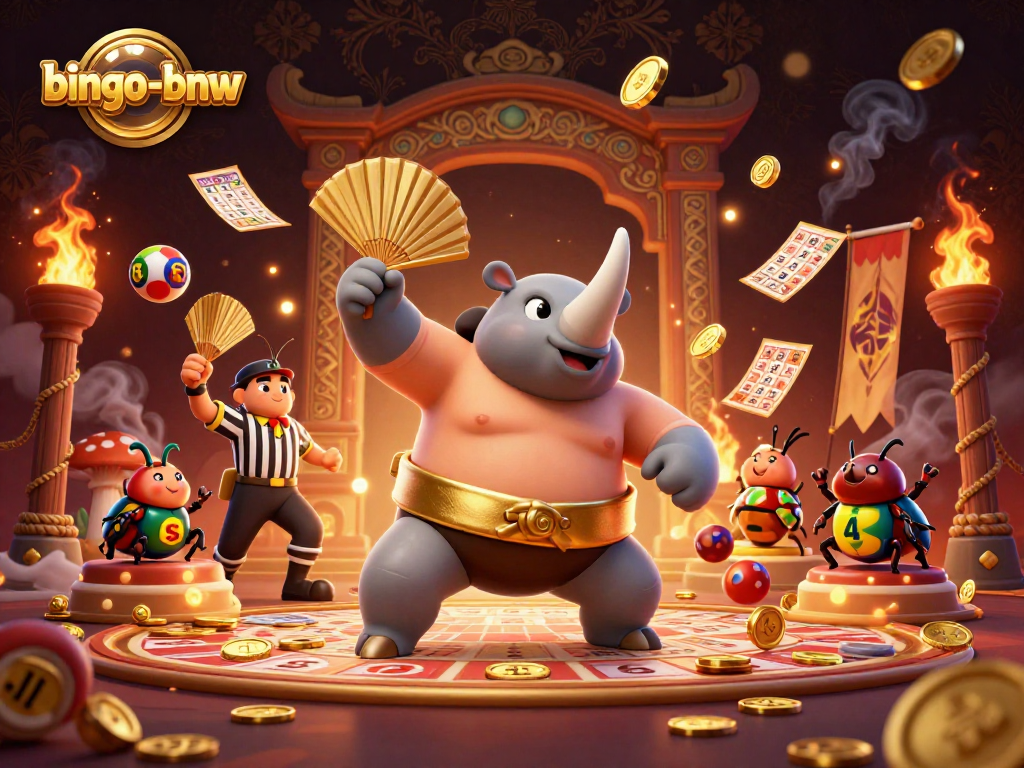 Engage in thrilling bingo-bnw action as cartoon beetles celebrate big wins in a dynamic game scene.