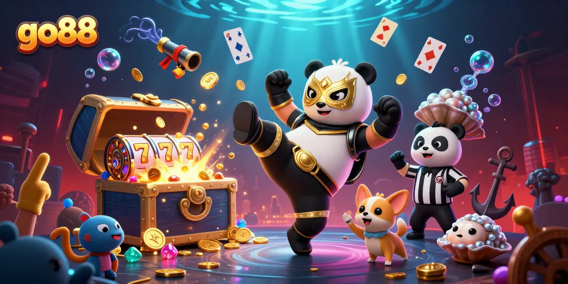 Experience the thrilling atmosphere of go88 with a vibrant 3D illustration of a panda wrestler!