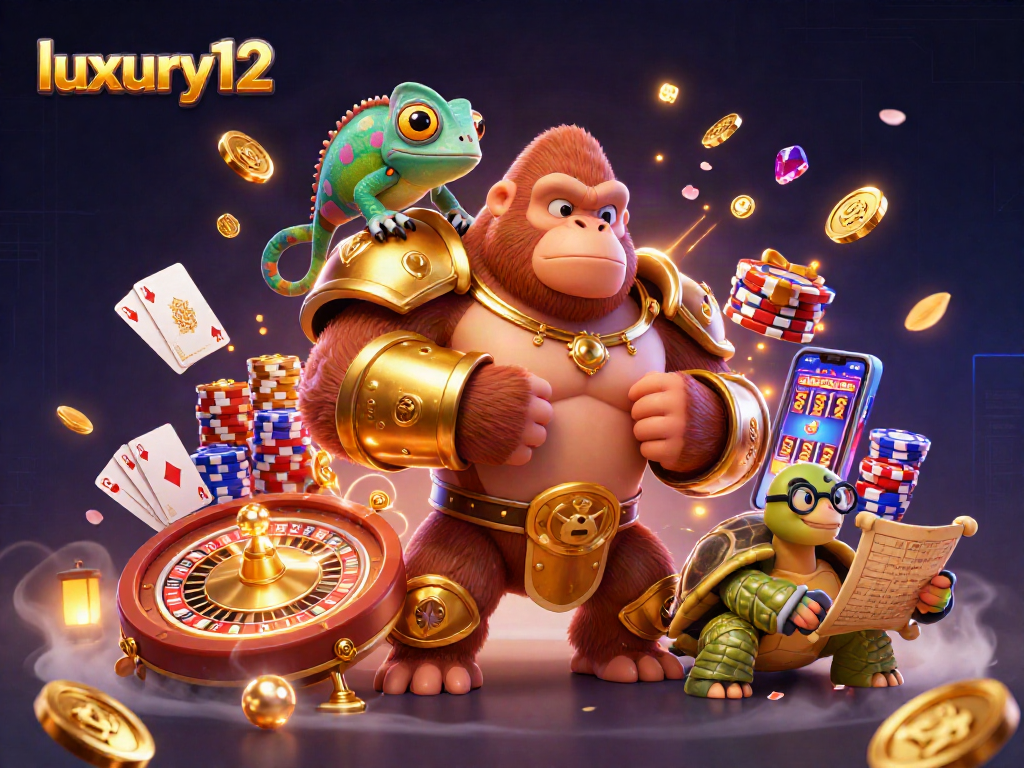 Menangkan permainan dengan luxury12 sambil mengamati tumpukan chip poker berkilau dan gulungan slot yang cerah.