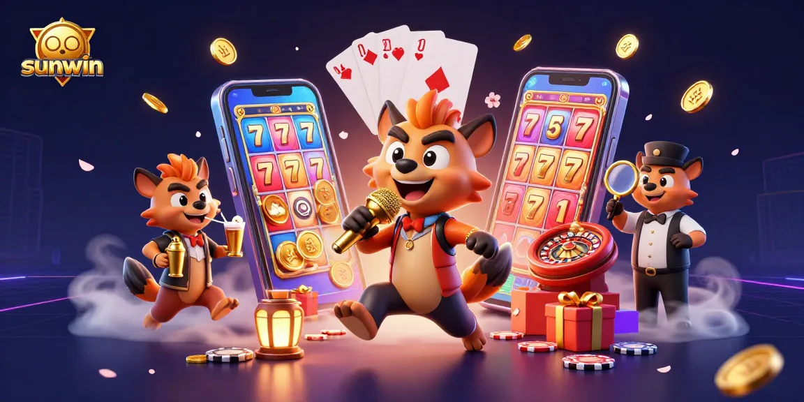 Join the laughter at sunwin's comedy casino with lively hyenas and dynamic gaming elements.