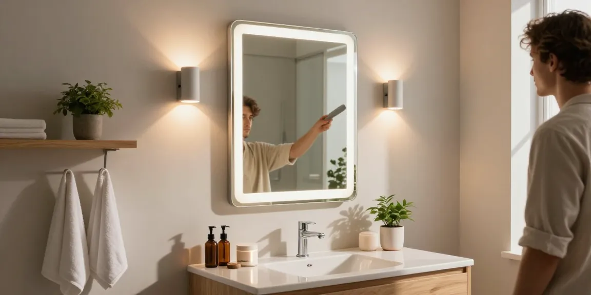 Aplica baie LED iluminând un spațiu modern de baie cu atmosferă relaxantă.