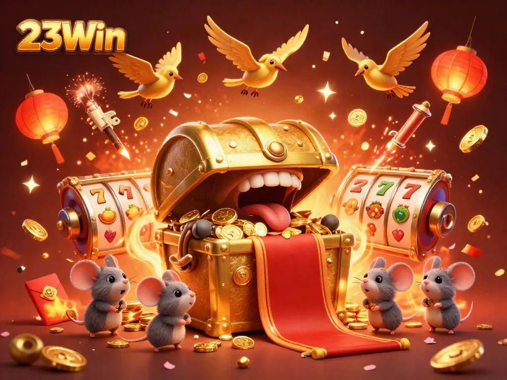 Experience the thrill of 23Win's online casino with vibrant slot reels and rich game elements.