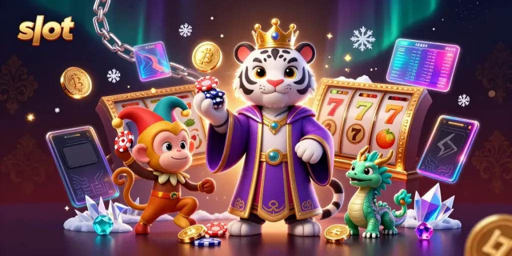 Slot bermain yang menyenangkan dengan harimau, monyet, dan naga, menampilkan simbol dan jackpot.