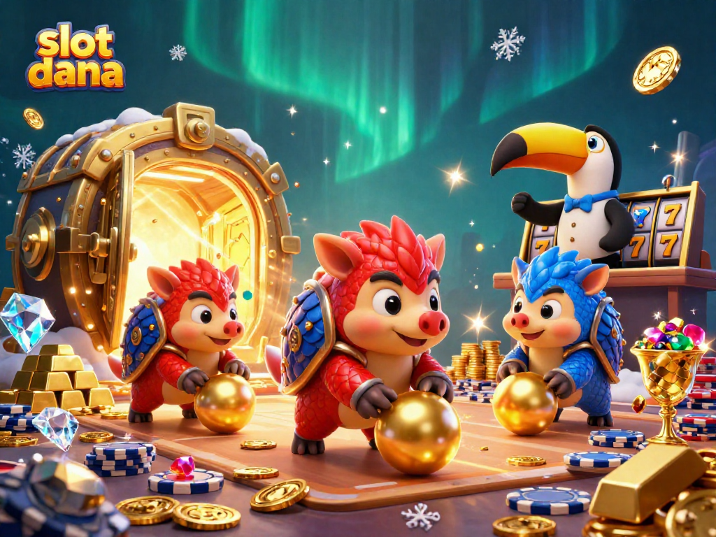 Engaging gameplay of slot dana with pangolins rolling in golden bonuses and vibrant casino elements.