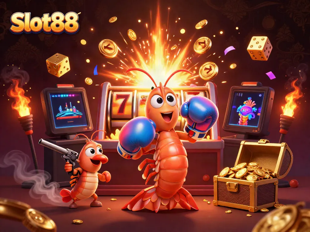 Slot88 menawarkan pengalaman menarik dengan jackpot mesin slot dan karakter menarik dalam ilustrasi 3D.